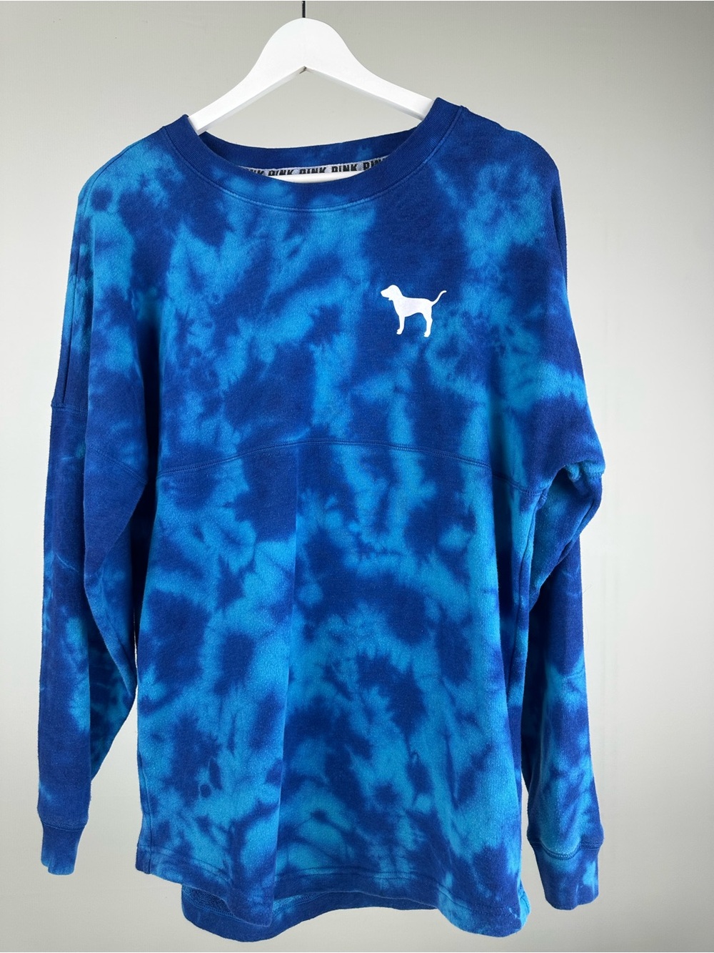 PINK Victoria's Secret Blue Tie-Dye Crewneck with Logo